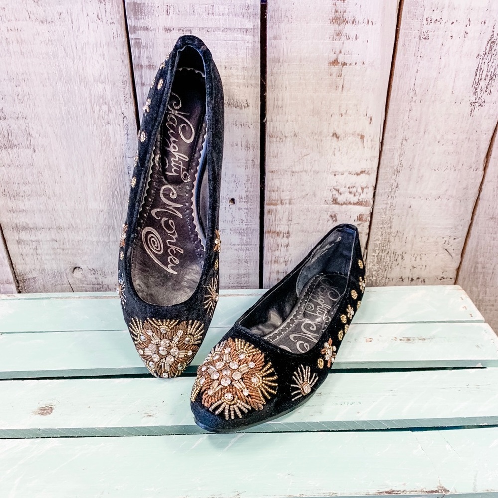 Black Velvet Embellished Flats